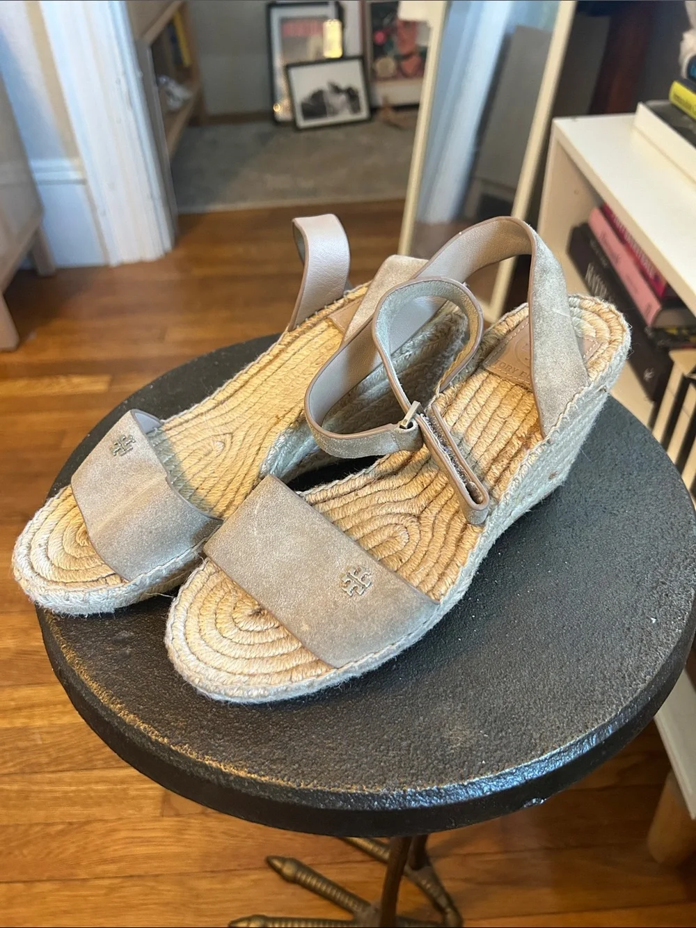 Tory Burch Beige Suede Ankle-Strap Espadrille Wedge